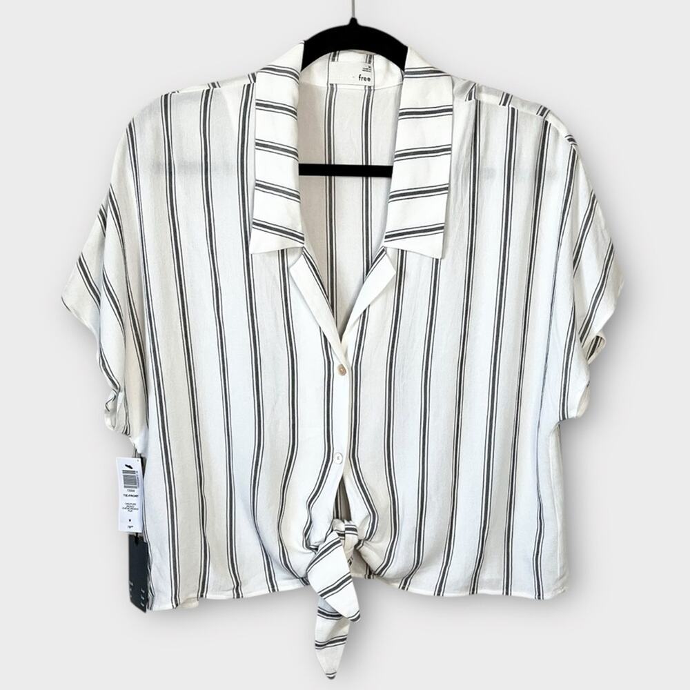 NWT ARITZIA Wilfred Stripe Tie Front Button Up Blouse Medium Coastal - Picture 2 of 7